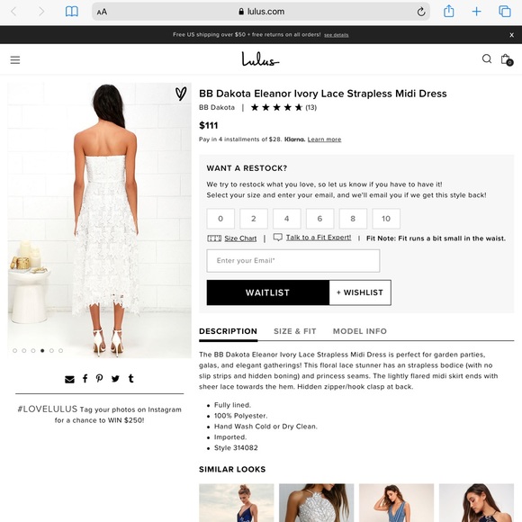 NWOT BB Dakota | Eleanor Lace Strapless Midi Dress - Picture 9 of 10